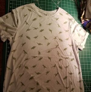 Hybrid White & Khaki Green Dinosaur Rolled Sleeve